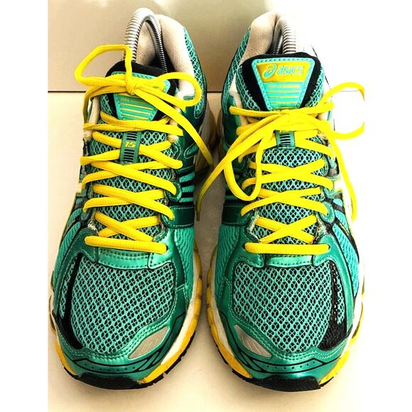 Asics Sz 8 1/2 Gel Nimbus 15 Running Sports Shoes Teal & Yellow - Picture 3 of 8